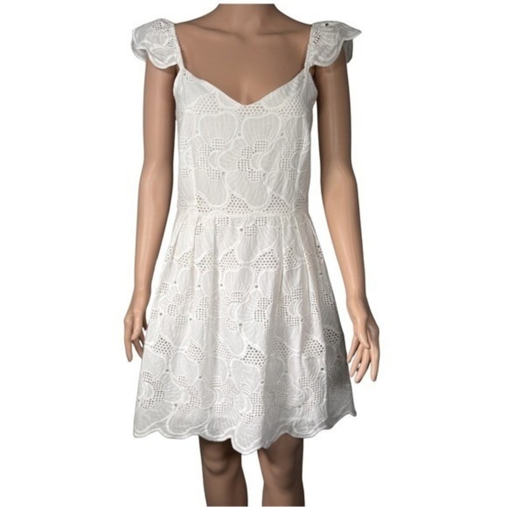 Steve Madden Sierra Dress White Eyelet Cotton Flutter Sleeve Mini Dress New